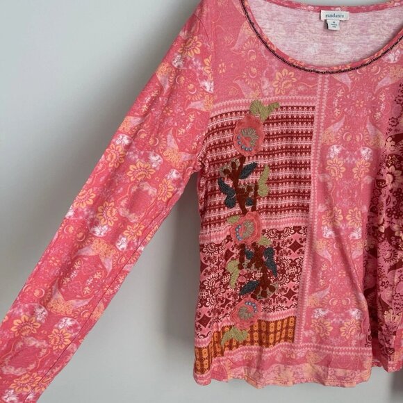Sundance Pink Morning Glow Embroidered Beaded Sequin Long Sleeve Top - Picture 4 of 8